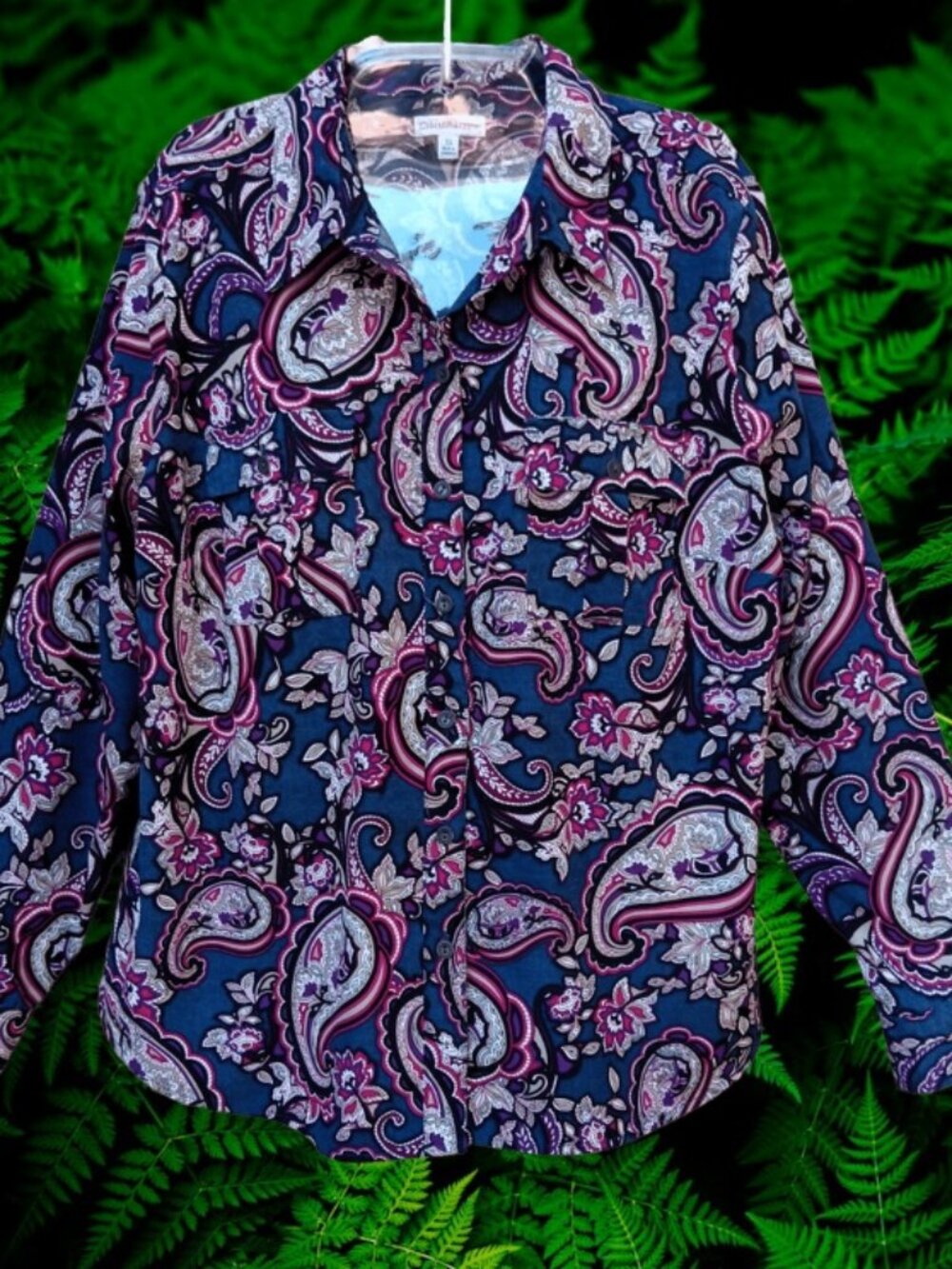 Croft & Barrow Womens Top Blouse Button Front Long Sleeves Paisley Print Size XL